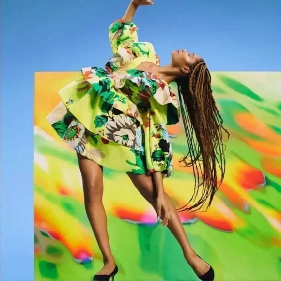 NWT - Christopher John Rogers x Target Floral Ruffle Tiered Mini Dress in Yell… - Picture 1 of 7